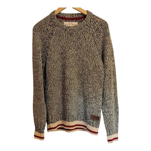 Roots Cotton Knit Sweater Mens XS Black Red Canada Cabin Collection Pullover - Picture 1 of 9
